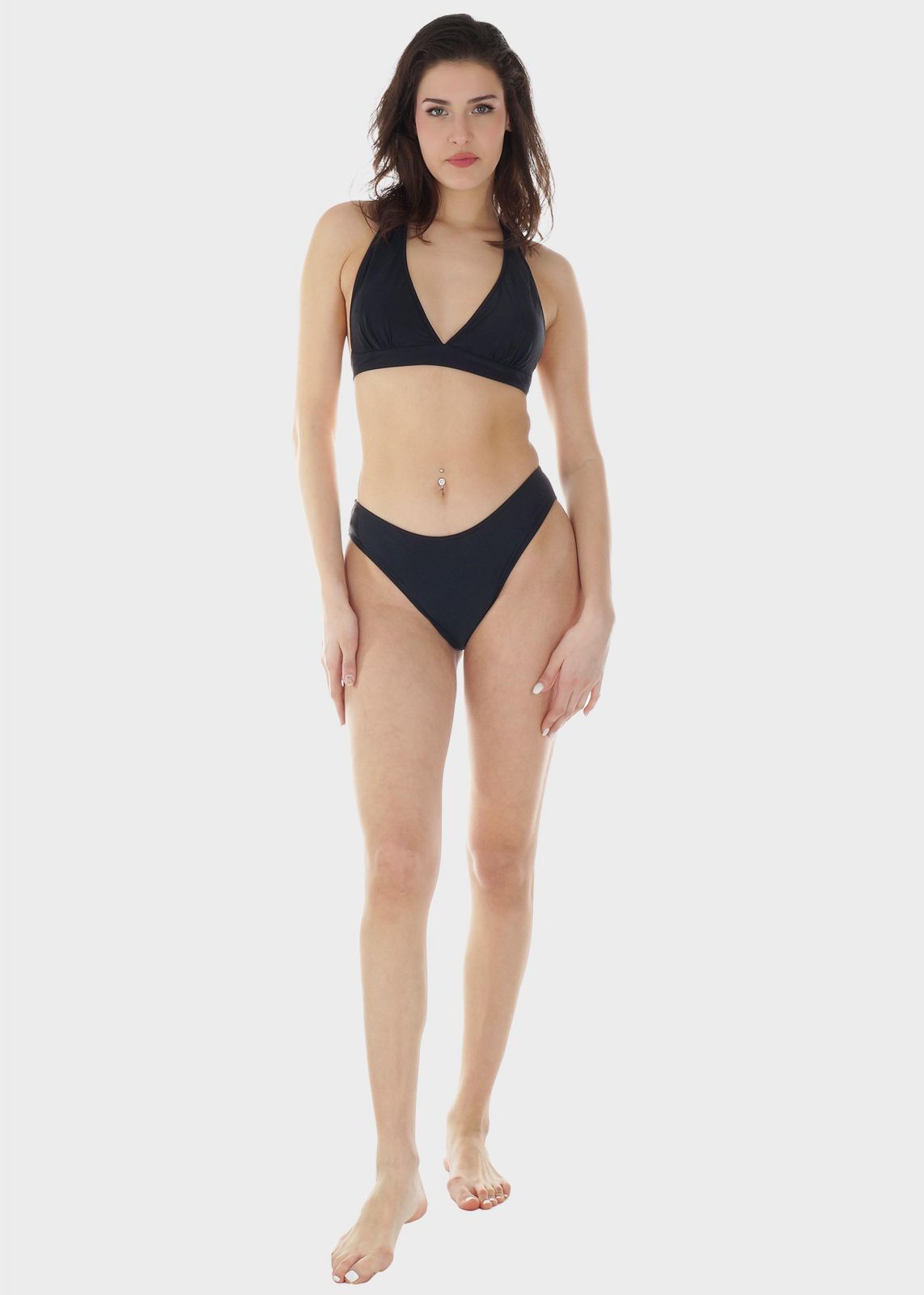 Γυναικείο σετ μαγιό bikini μονόχρωμο αποσπώμενη επένδυση slip κανονική γραμμή.Καλύπτει B-C CUP ΜΑΥΡΟ