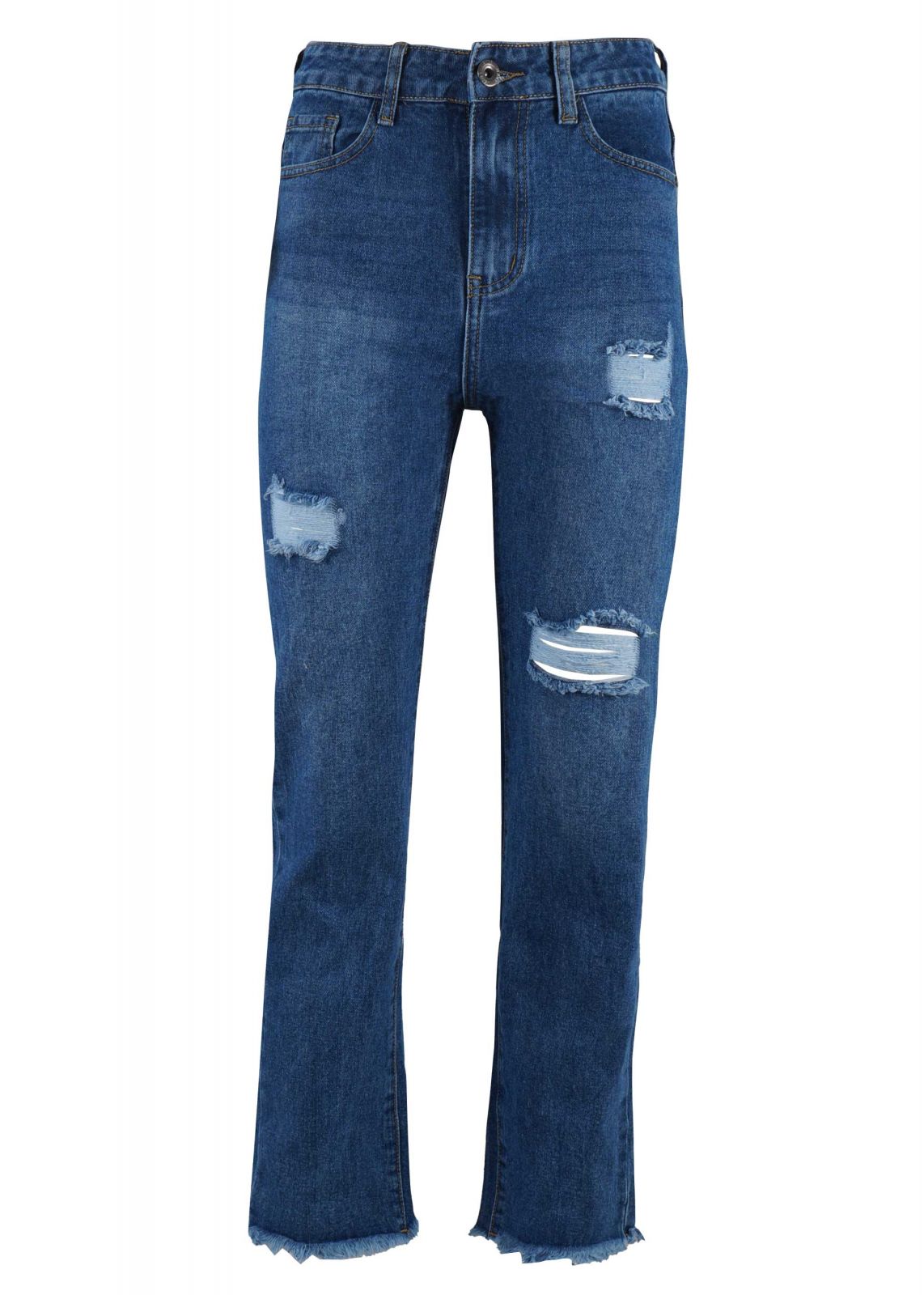 Γυναικείο jean παντελόνι ίσια γραμμή με σκισίματα. Denim collection