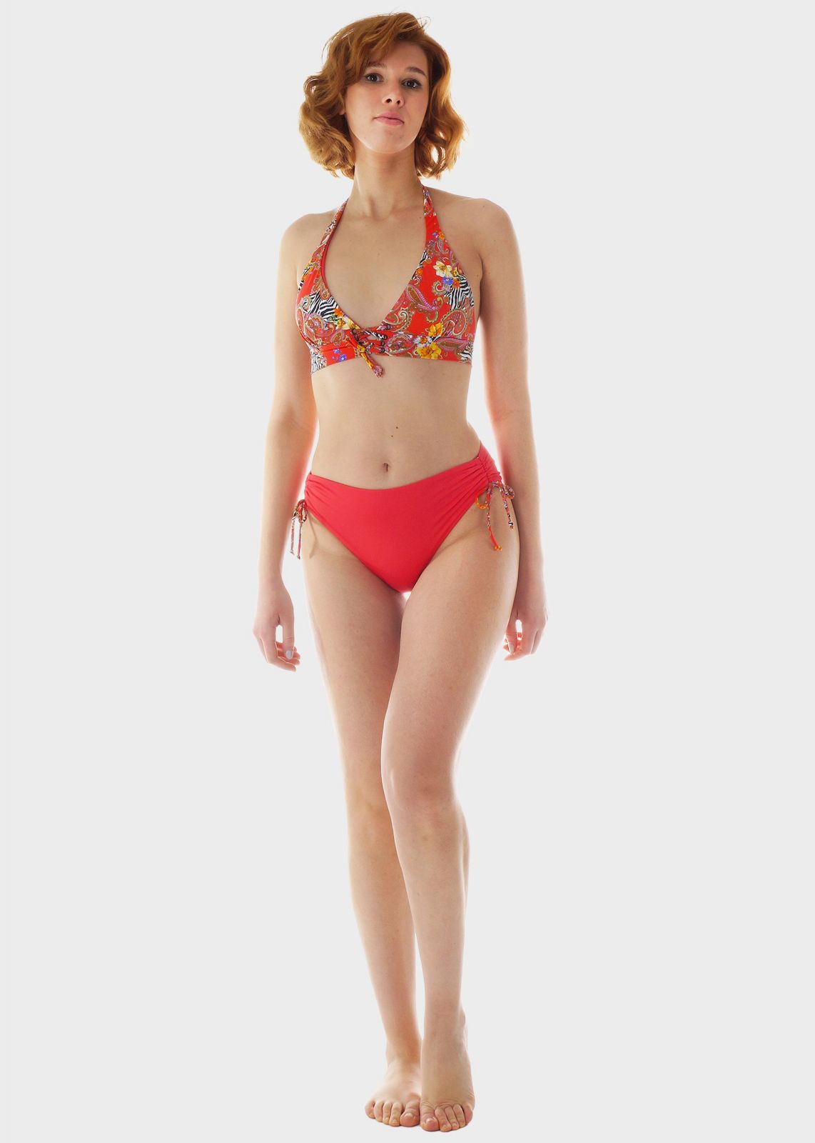 Γυναικείο σετ μαγιό bikini all print αποσπώμενη επένδυση slip κανονική γραμμή πλαϊνά ρυθμιζόμενα κορδόνια.Καλύπτει B Cup ΚΟΡΑΛΙ