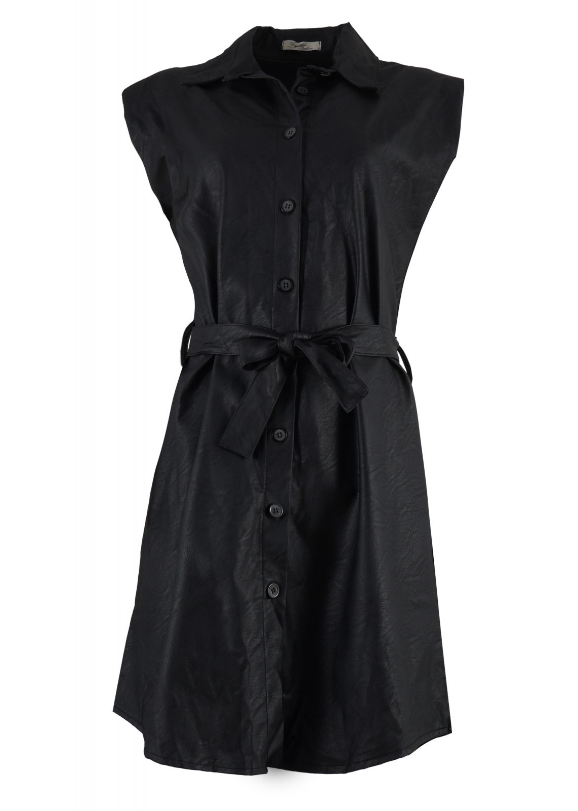 Γυναικείο φόρεμα δερματίνη με κουμπιά & ζώνη. Leather collection.
