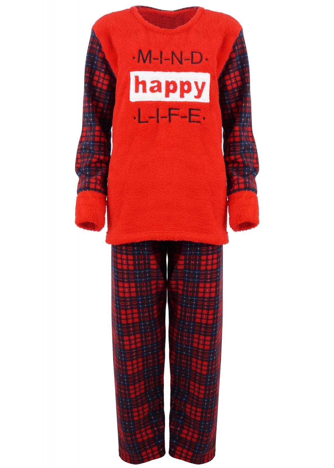 gsecret Γυναικεία πιτζάμα fleece "Happy Life" all print παντελόνι. Οversize Collection ΚΟΚΚΙΝΟ