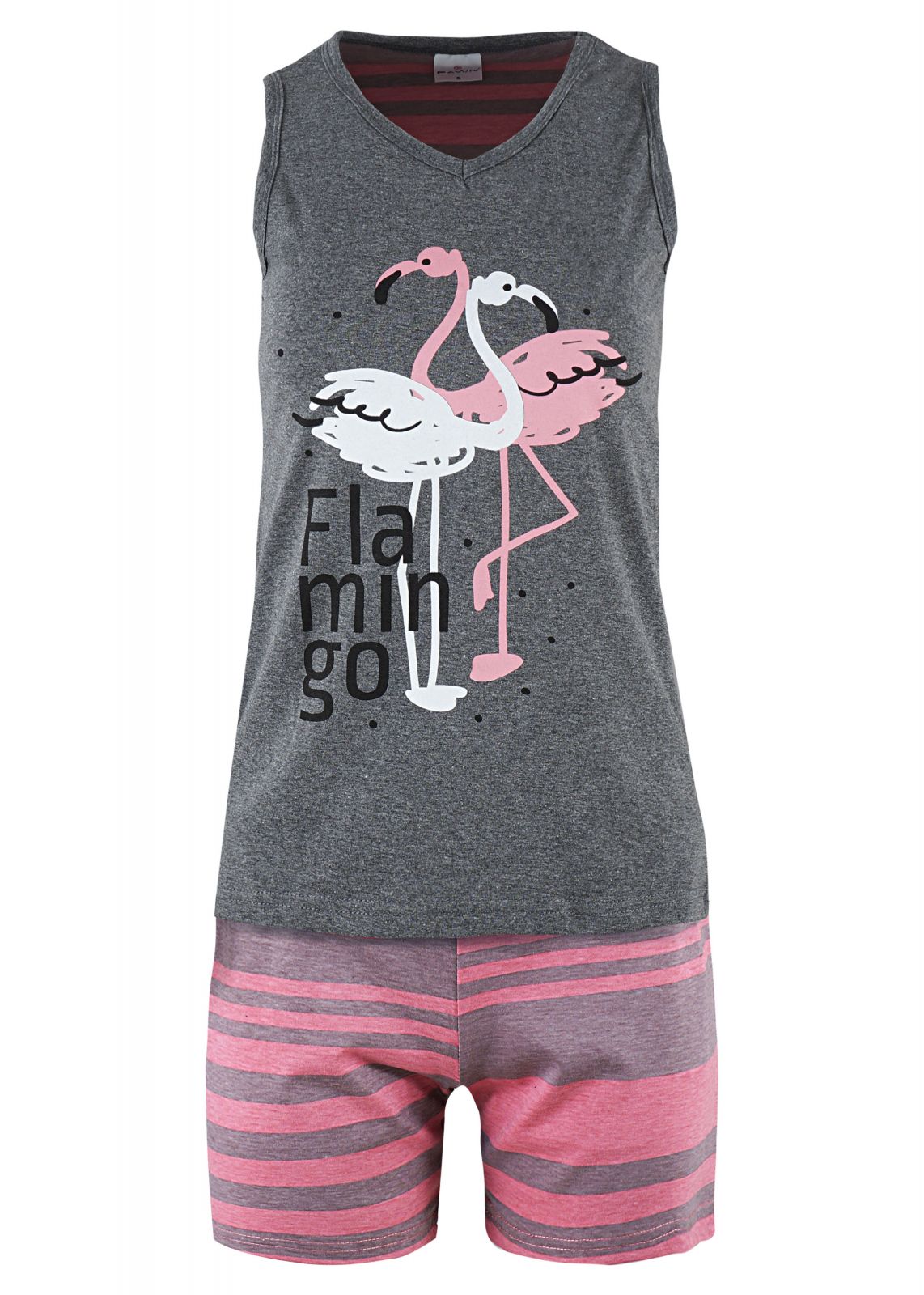 Γυναικείο baby doll fawn στάμπα flamingo αμάνικο all print σόρτς