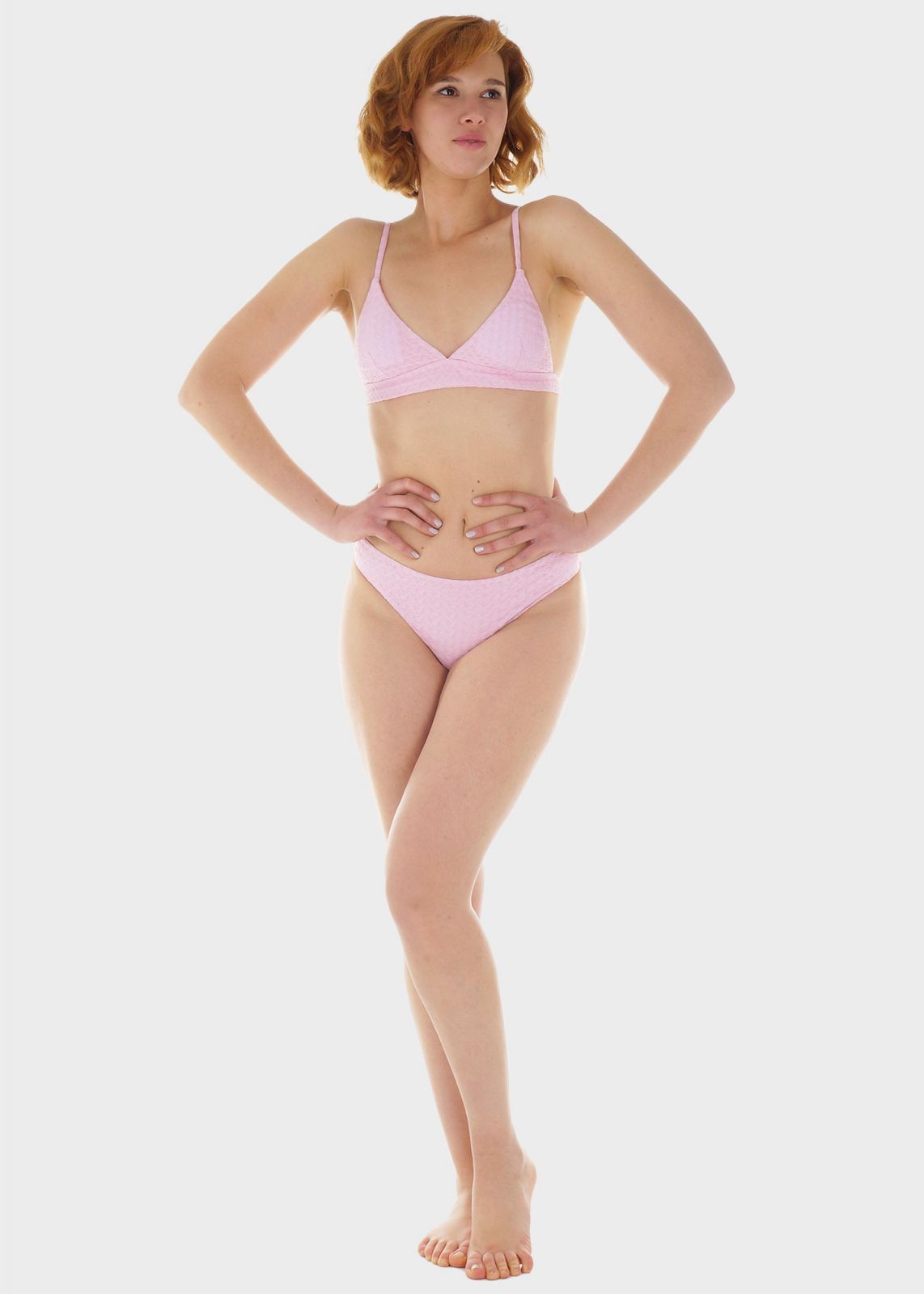 Γυναικείο σετ μαγιό bikini μονόχρωμο αποσπώμενη επένδυση slip κανονική γραμμή.Καλύπτει B Cup ΡΟΖ