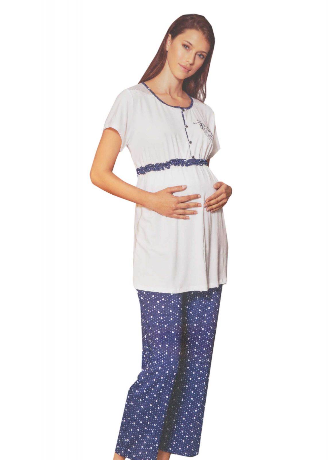 Γυναικεία πιτζάμα Anil εγκυμοσύνης all-print pois παντελόνι με ρυθμιζόμενο λάστιχο