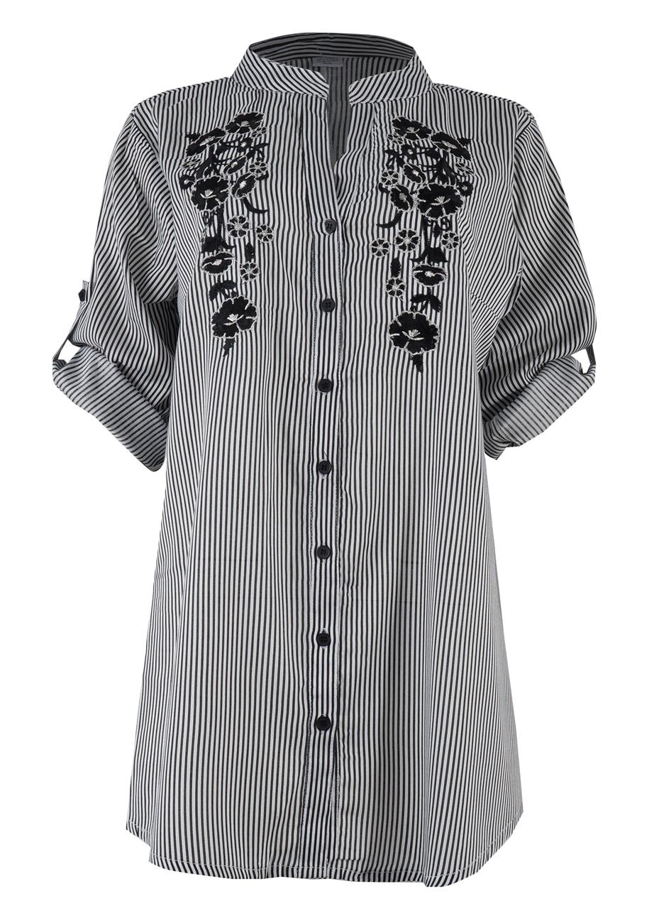 Γυναικείο καφτάνι πουκαμίσα με κέντημα κουμπιά.Navy collection