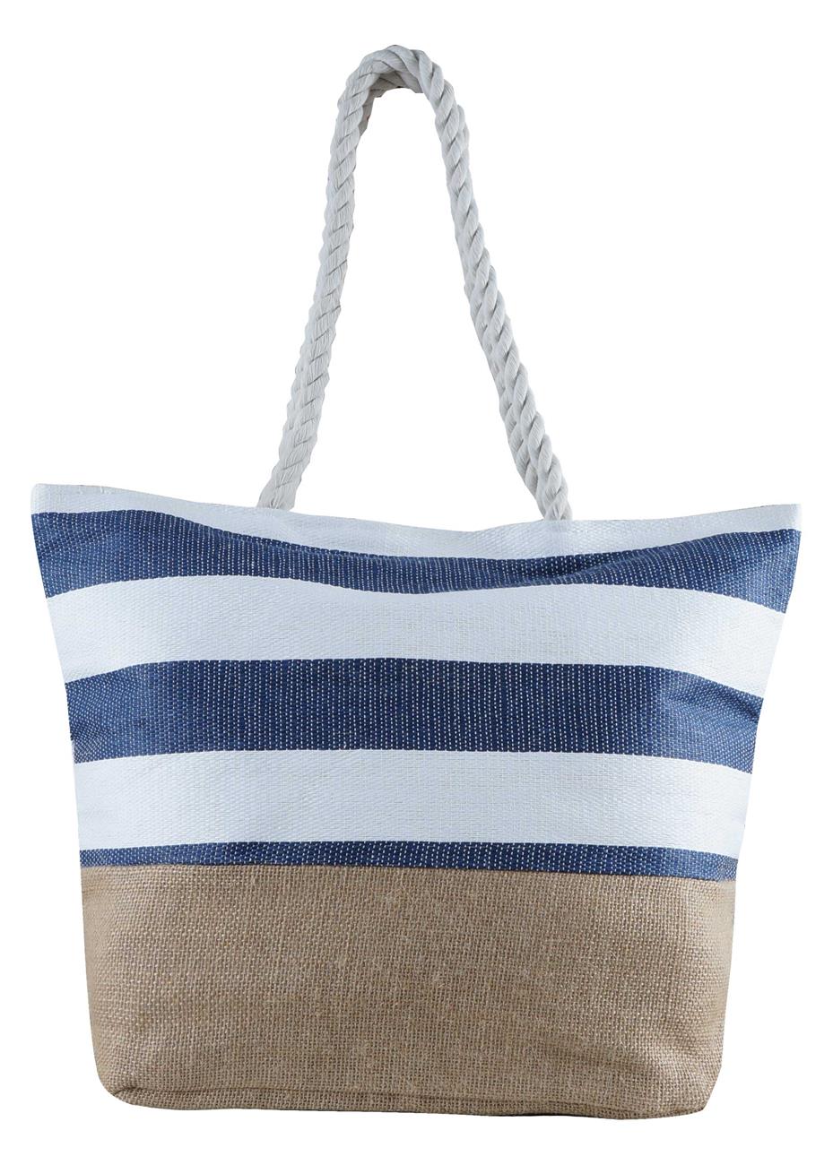 Τσάντα θαλάσσης ριγέ με εσωτερική θήκη και φερμουάρ. Summer collection.