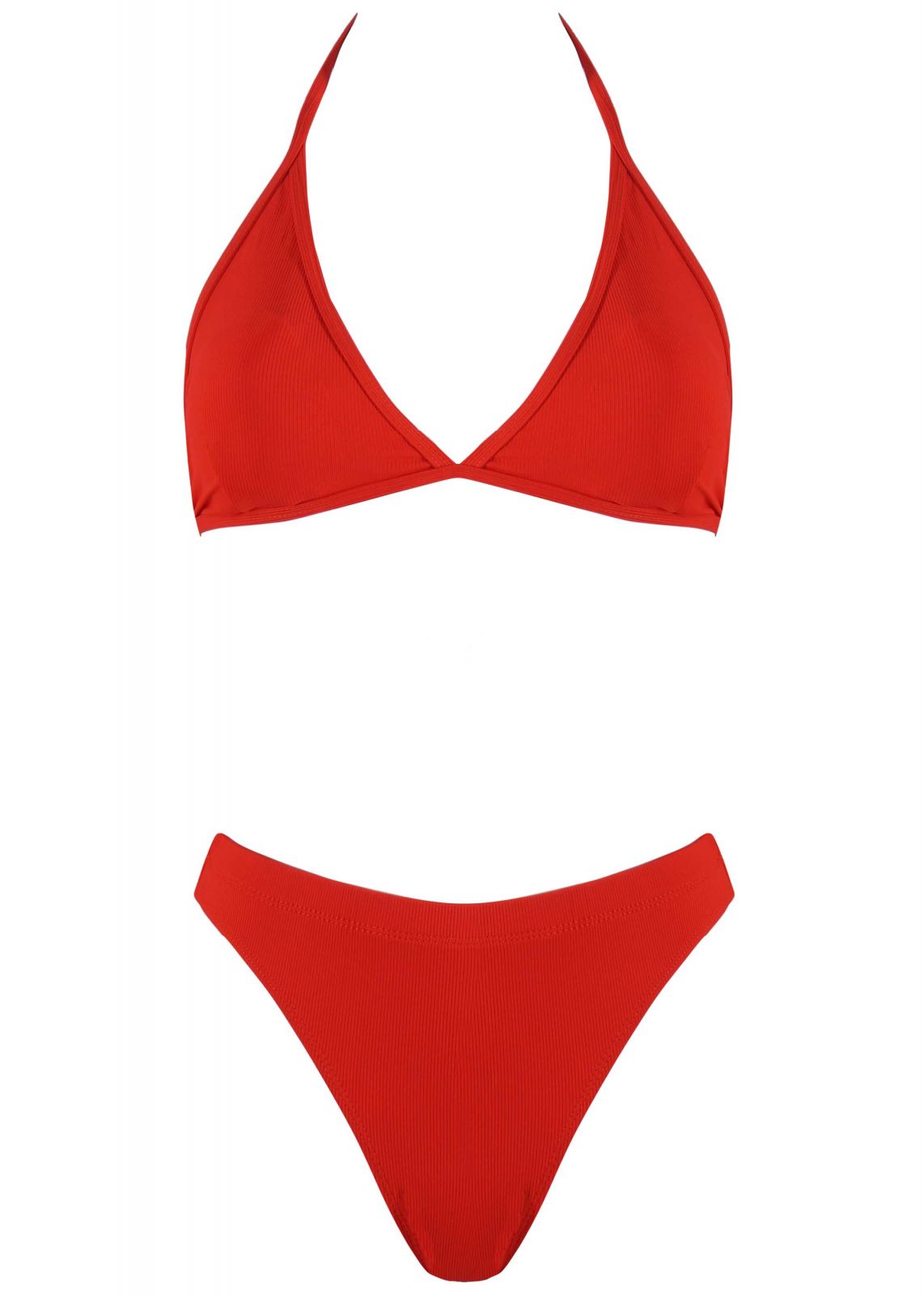 Σέτ μαγιό τρίγωνο αποσπώμενη ενίσχυση bikini παρτό ψηλόμεσο. Καλύπτει B Cup. ΚΟΚΚΙΝΟ 2215-12439
