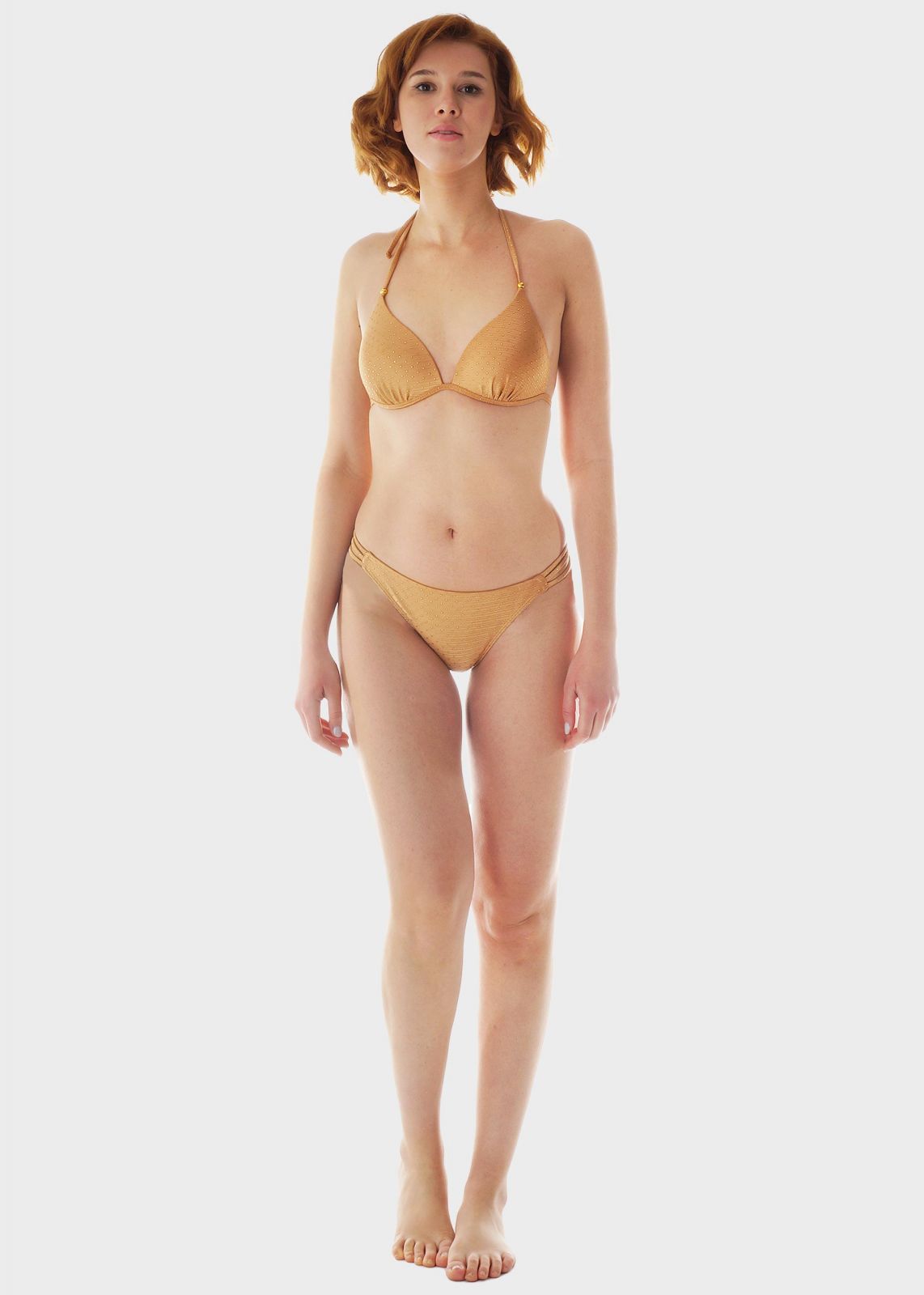 Γυναικείο set μαγιό bikini μονόχρωμο strass εωσωματωμένη ενίσχυση slip brazil.Καλυπτει B CUP SAND