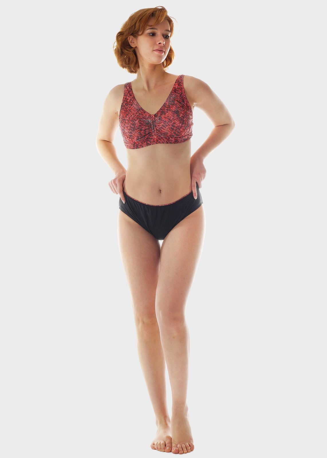 Γυναικείο σετ μαγιό bikini all print bra αποσπώμενη επένδυση slip κανονική γραμμή.Καλύπτει D Cup ΚΟΚΚΙΝΟ