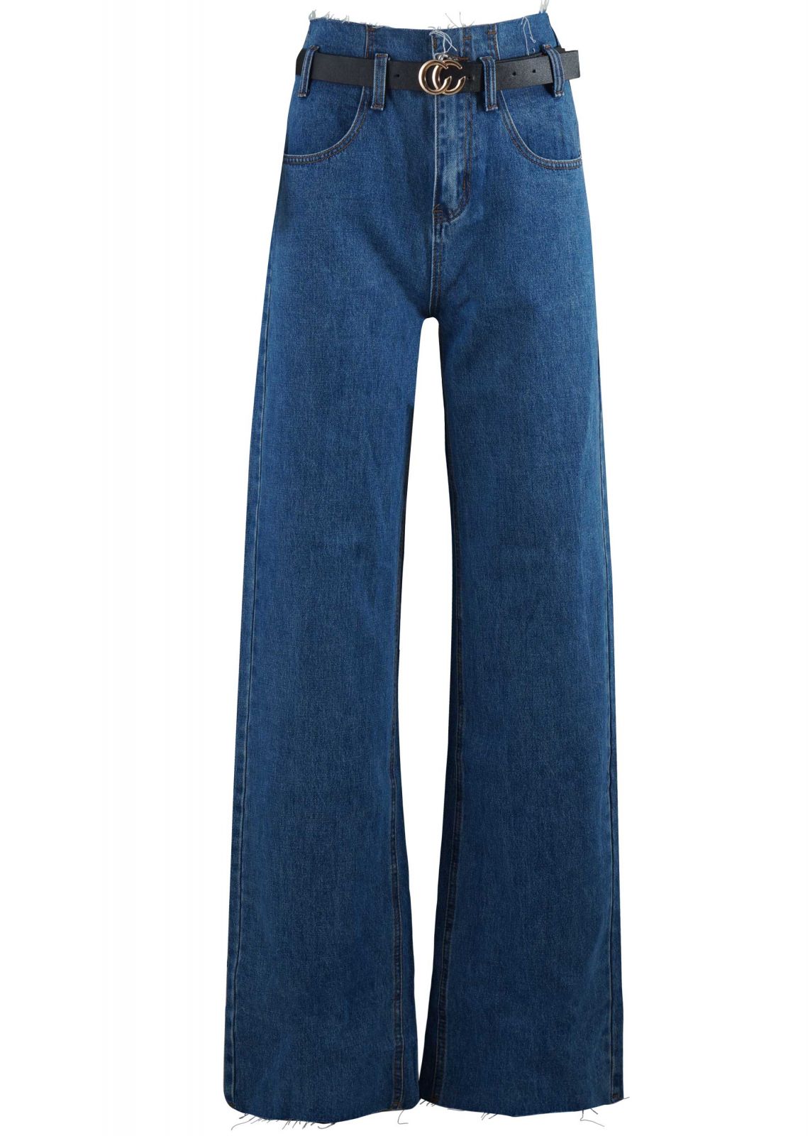 Γυναικεία παντελόνα jean ψηλόμεση με ξέφτια & ζωνάκι. Denim collection.