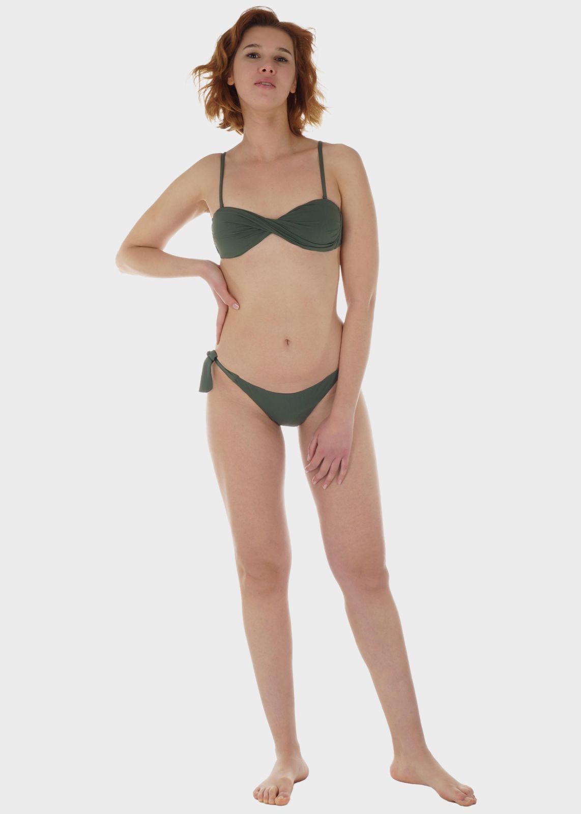 Γυναικείο σετ μαγιό bikini μονόχρωμο strapless ενσωματωμένη επένδυση slip κανονική γραμμή.Καλύπτει B Cup ΧΑΚΙ