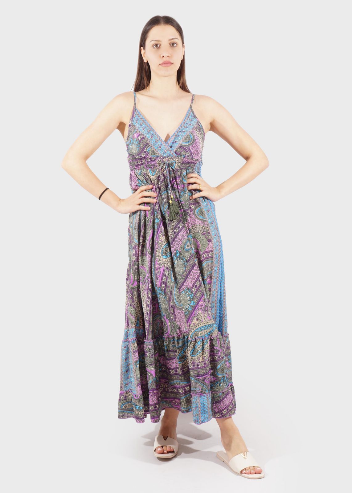 Γυναικείο maxi φόρεμα all print κρουαζέ .Bohemian Style ΛΙΛΑ