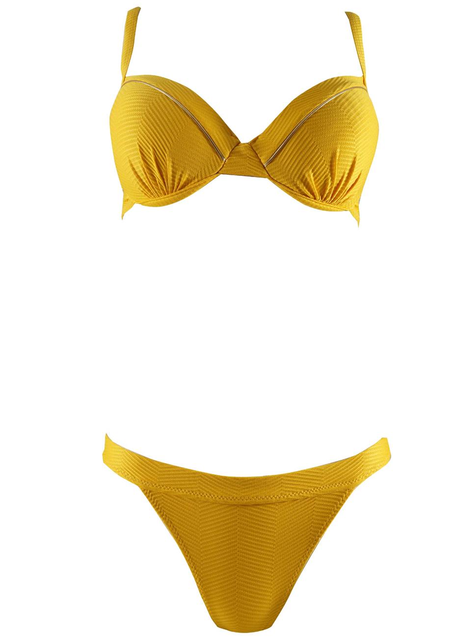 Γυναικείο set μαγιό ενισχυμένο bikini ψηλόμεσο. Καλύπτει C & D cup. ΚΙΤΡΙΝΟ 1081-5967