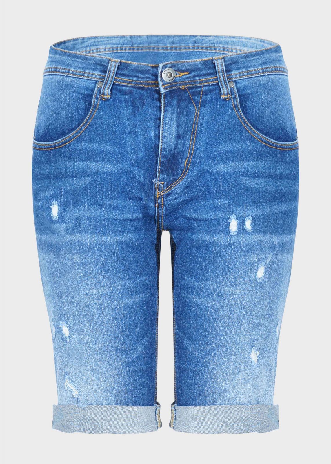 Ανδρική βερμούδα ελαστική  jean ελαφριά ξεβάματα ρεβέρ. Denim Collection.