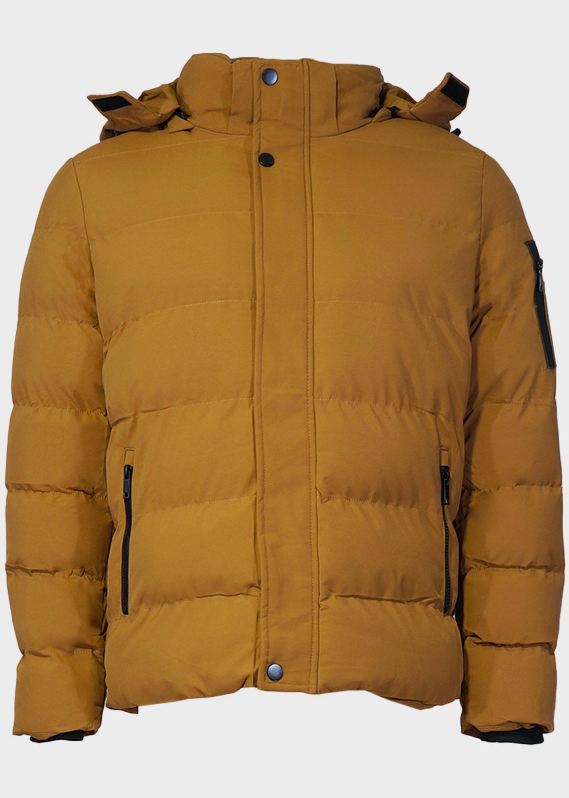 Ανδρικό χειμερινό μπουφάν τσέπες φερμουάρ επένδυση αποσπώμενη κουκούλα ΚΑΜΕΛ