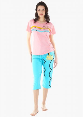 Γυναικεία πιτζάμα κάπρι Vienetta all print παντελόνι λάστιχο στη μέση