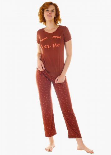 Γυναικεία πιτζάμα κοντό μανίκι "Let me" all print παντελόνι