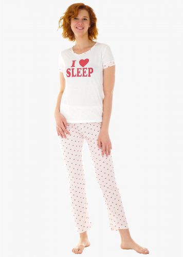 Γυναικεία καλοκαιρινή πιτζάμα " I Love sleep" all print heart παντελόνι
