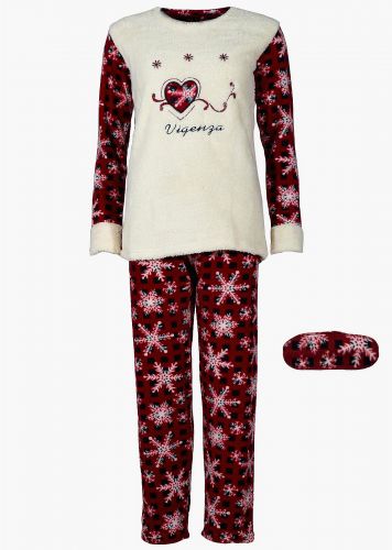 Γυναικεία χειμερινή πιτζάμα fleece λαιμόκοψη all print παντελόνι.Homewear Collection