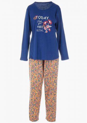 Γυναικεία ανοιξιάτικη πιτζάμα Vienetta "Free Soul" all print floral παντελόνι.Plus Size Collection