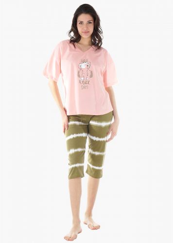 Γυναικεία πιτζάμα Vienetta "Have a nice day" παντελόνι κάπρι batik