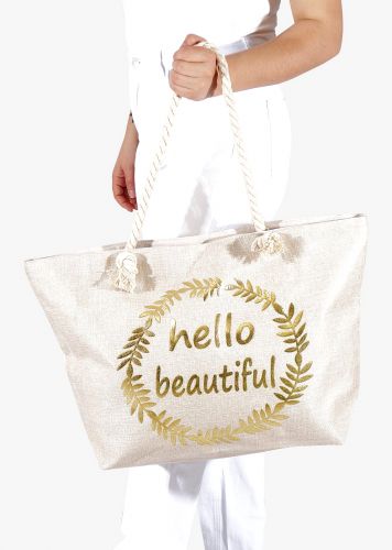 Γυναικεία τσάντα θαλάσσης "HELLO BEAUTIFUL" extra τσαντάκι. Summer Collection