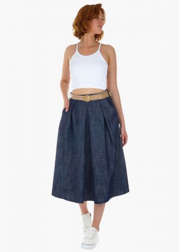 Γυναικεία φούστα jean πλαϊνές τσέπες ζώνη λάστιχο στη μέση.