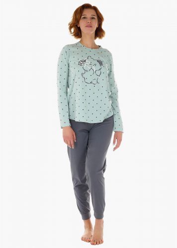 Γυναικεία ανοιξιάτικη πιτζάμα Vienetta all print pois μπλούζα παντελόνι μονόχρωμο