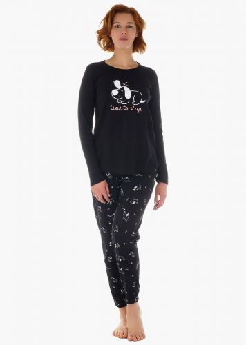 Γυναικεία ανοιξιάτικη πιτζάμα Vienetta "Time to sleep" παντελόνι με μοτίβα λάστιχο στη μέση