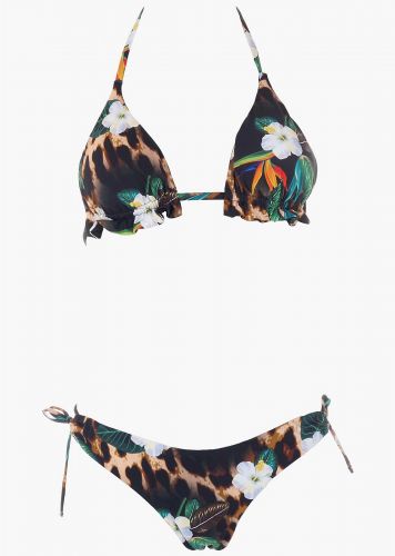 Γυναικείο σετ μαγιό bikini τριγωνάκι all print floral αποσπώμενη επένδυση slip brazil ρυθμιζόμενο πλαϊνό.Καλύπτει B CUP
