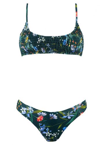 Γυναικείο set μαγιό bra με σούρες και αποσπώμενη ενίσχυση bikini brazil ψηλόμεσο. Καλύπτει B Cup