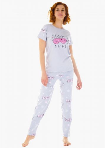 Γυναικεία καλοκαιρινή πιτζάμα "Goodnight" παντελόνι all print λάστιχο στη μέση
