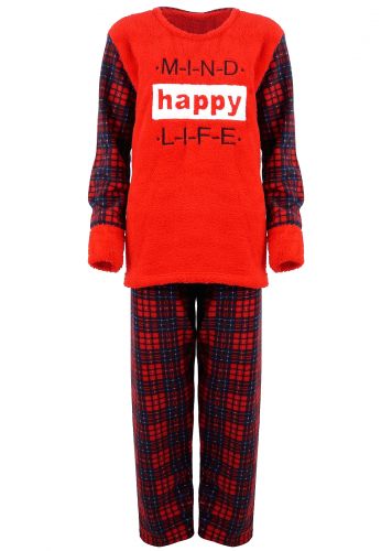 Γυναικεία πιτζάμα fleece "Happy Life" all print παντελόνι. Οversize Collection