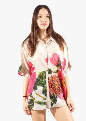 Γυναικεία πουκαμίσα παραλίας γιακάς βολάν all print. Oversize Collection