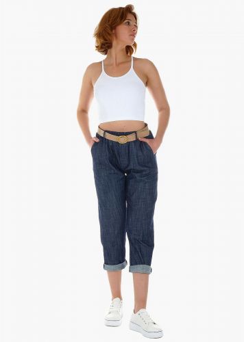 Γυναικείο παντελόνι Jeans momfit λάστιχο στη μέση τσέπες.