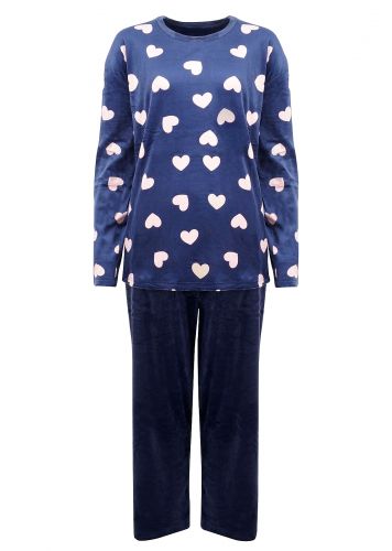 Γυναικεία πιτζάμα Coral Fleece all print heart παντελόνι με τσέπες. Oversize Collection