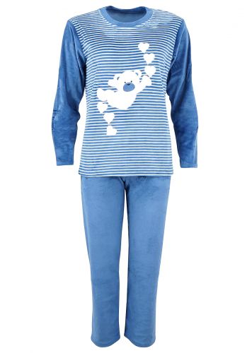 Γυναικεία πιτζάμα Coral Fleece "Bear" ρίγες παντελόνι μονόχρωμο. Ηomewear Collection