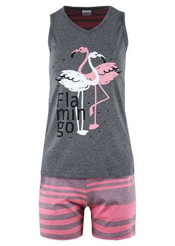 Γυναικείο baby doll fawn στάμπα flamingo αμάνικο all print σόρτς