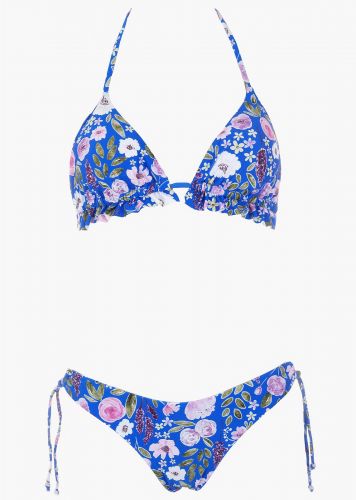 Γυναικείο set μαγιό bikini τριγωνάκι αποσπώμενη επένδυση all print floral slip παρτό.Καλύπτει B CUP