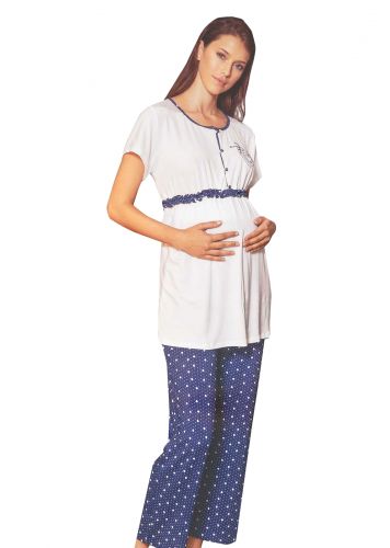 Γυναικεία πιτζάμα Anil εγκυμοσύνης all-print pois παντελόνι με ρυθμιζόμενο λάστιχο