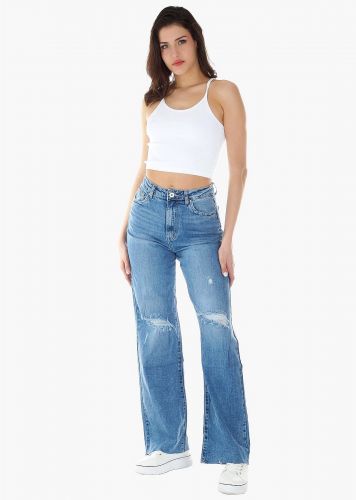 Γυναικεία παντελόνα jean σταθερό ύφασμα με σκισίματα. Denim Collection