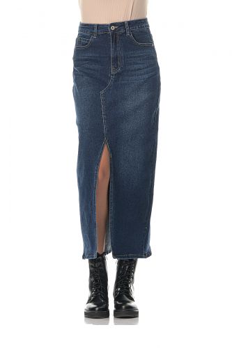 Γυναικεία jean ελαστική φούστα μπροστινό σκίσιμο. Denim Collection
