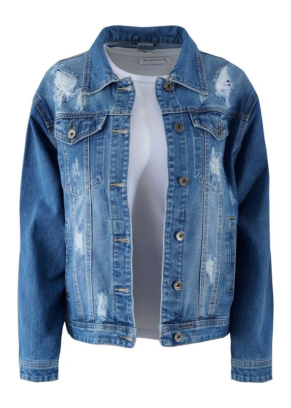 Γυναικείο jean jacket σκισίματα loose γραμμή. Denim Collection .