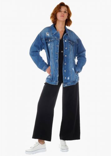 Γυναικείο jean jacket ελαφρά σκισίματα loose γραμμή. Denim Collection