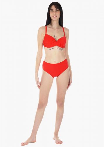 Γυναικείο σετ μαγιό bikini μονόχρωμο ενσωματωμένη ενίσχυση slip ψηλόμεσο κανονική γραμμή.Καλύπτει D CUP