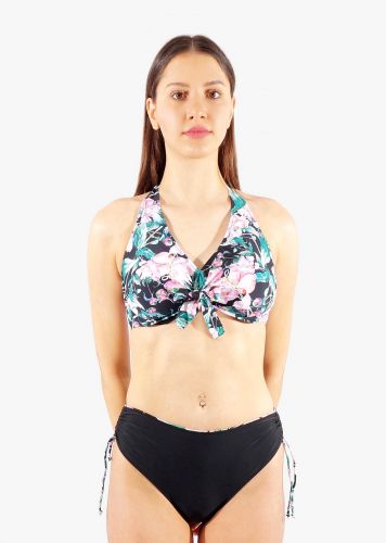 Γυναικείο σετ μαγιό bra αποσπώμενη επένδυση all print floral bikini ψηλόμεσο ρυθμιζόμενο πλαϊνό. Καλύπτει D-E CUP