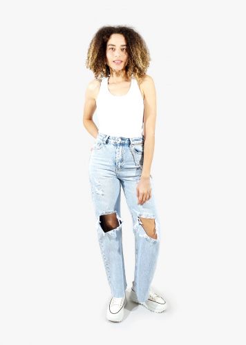 Γυναικεία  jean παντελόνα ψηλόμεση με σκισίματα. Denim Collection.