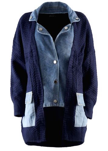 Γυναικεία ζακέτα πλεχτή jacket  jean σε loose γραμμή. Denim Collection.