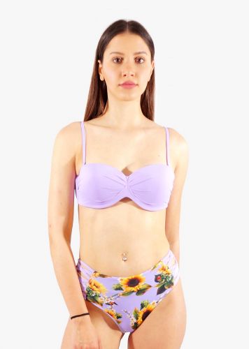 Γυναικείο σετ μαγιό bra ενσωματωμένη επένδυση αποσπώμενες τιράντες bikini floral ψηλόμεσο cut-out. Καλύπτει B CUP