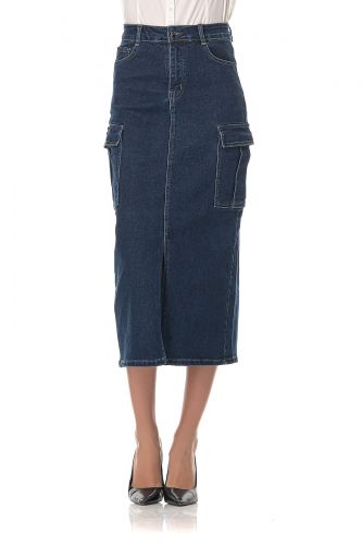 Γυναικεία jean pencil ελαστική φούστα cargo. Denim Collection